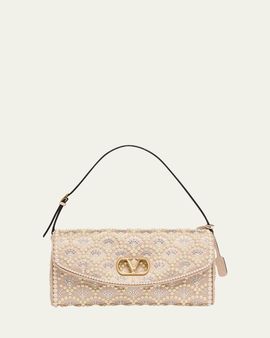 Valentino Garavani Devain Pearly-Embellished Satin Top-Handle Bag