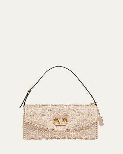 Valentino Garavani Devain Pearly-Embellished Satin Top-Handle Bag