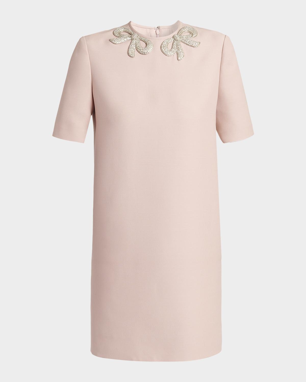 Valentino Garavani Embroidered Bow Short-Sleeve Mini Dress