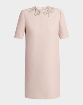 Valentino Garavani Embroidered Bow Short-Sleeve Mini Dress