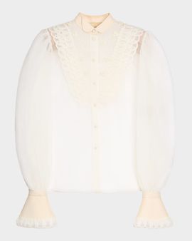 Valentino Garavani Embroidered Organza Bib Shirt