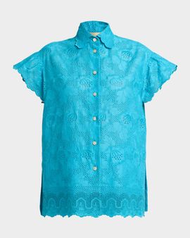 Valentino Garavani Eyelet Embroidered Short-Sleeve Button-Down Shirt