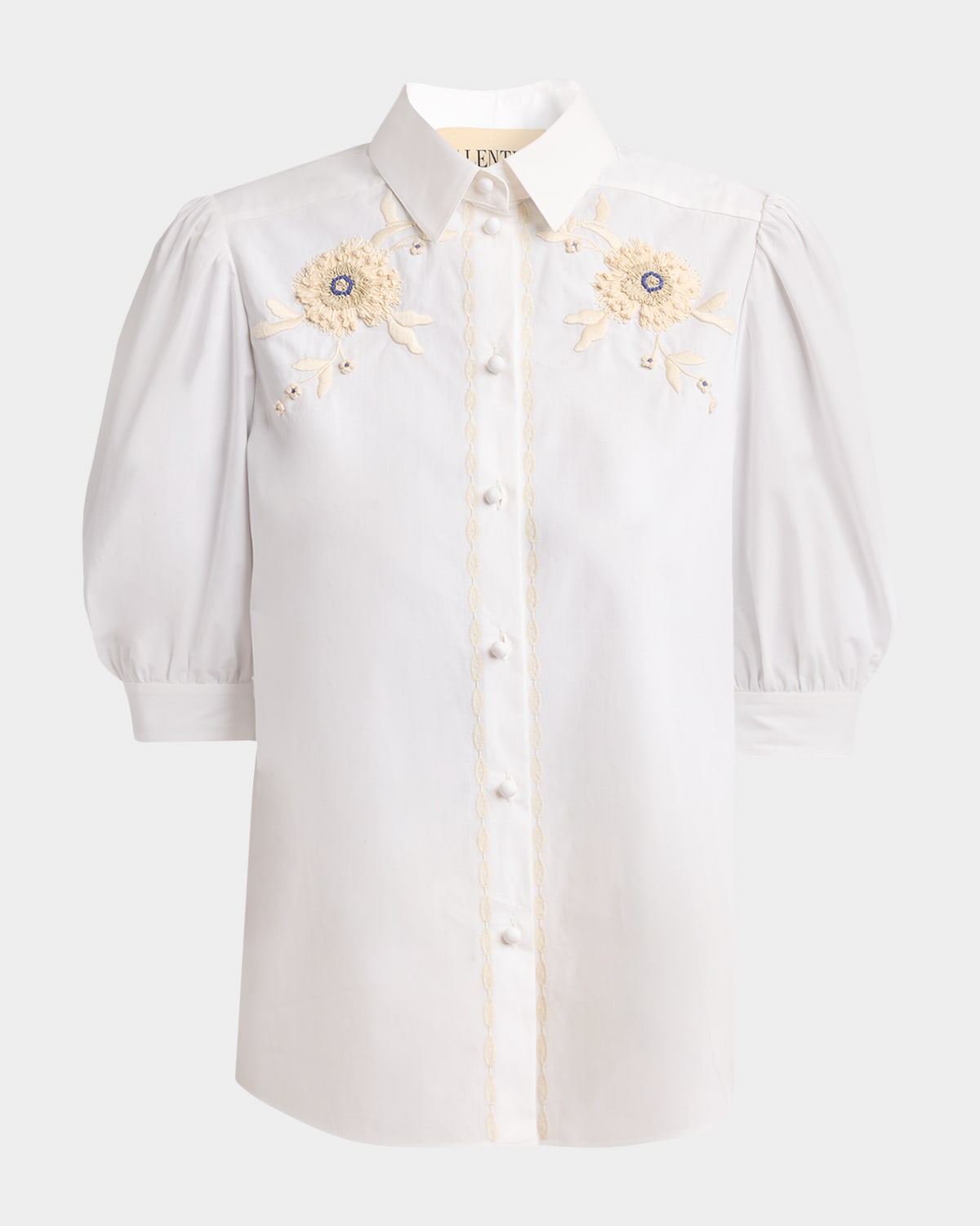 Valentino Garavani Floral Embroidered Short-Sleeve Button-Down Shirt