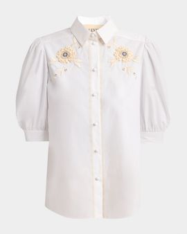 Valentino Garavani Floral Embroidered Short-Sleeve Button-Down Shirt