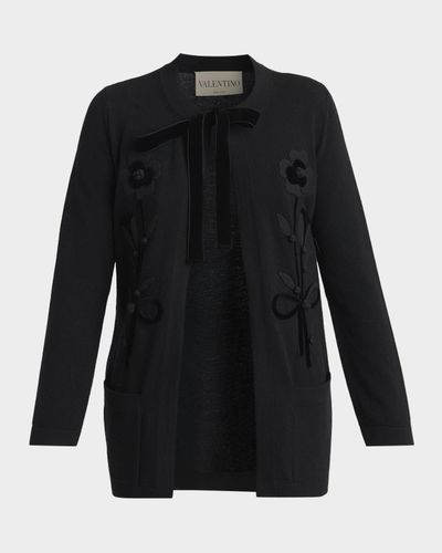 Valentino Garavani Floral Velvet Embroidered Crewneck Cardigan