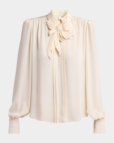 Valentino Garavani Flower Applique Silk Collared Top