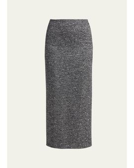 Valentino Garavani Herringbone Draped Slit Midi Skirt
