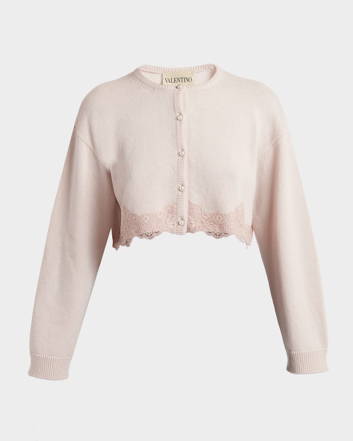 Valentino Garavani Lace-Trim Crop Crewneck Cardigan