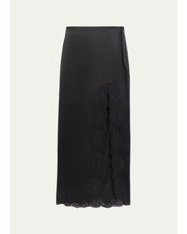 Valentino Garavani Lace-Trim Silk Satin Maxi Slit Skirt