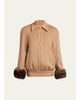 Valentino Garavani Lamb Shearling Cuffs Brushed Camel Zip Jacket - 1