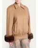 Valentino Garavani Lamb Shearling Cuffs Brushed Camel Zip Jacket - 4