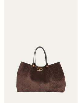 Valentino Garavani Large Rockstud Suede Shopping Tote Bag