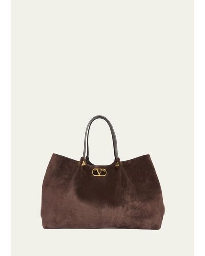 Valentino Garavani Large Rockstud Suede Shopping Tote Bag