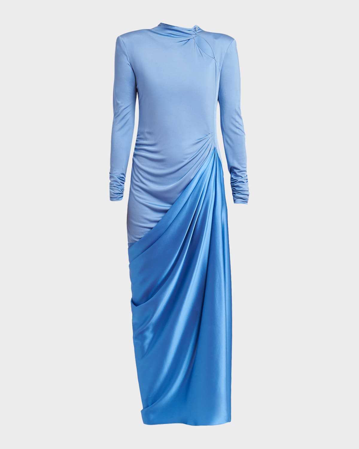 Valentino Garavani Long-Sleeve Draped Satin Maxi Dress