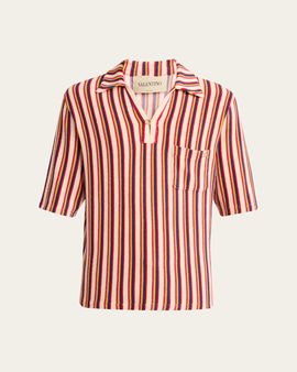 Valentino Garavani Men's Striped Toweling Camp Shirt