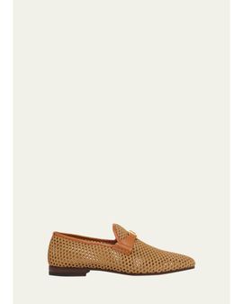 Valentino Garavani Men's V-Logo Raffia-Effect Loafers