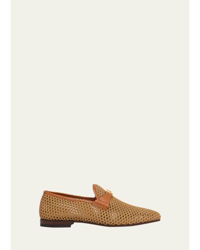 Valentino Garavani Men's V-Logo Raffia-Effect Loafers