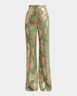 Valentino Garavani Metallic Floral Jacquard Straight-Leg Pants