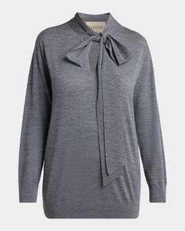 Valentino Garavani Neck-Scarf Wool Knit Sweater