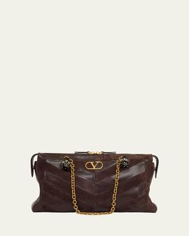 Valentino Garavani Panthea Medium Chevron Leather & Suede Shoulder Bag