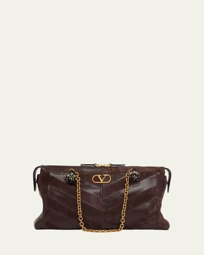 Valentino Garavani Panthea Medium Chevron Leather & Suede Shoulder Bag