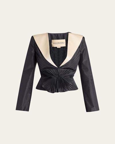 Valentino Garavani Pleated Silk Taffeta Strong-Shoulder Jacket