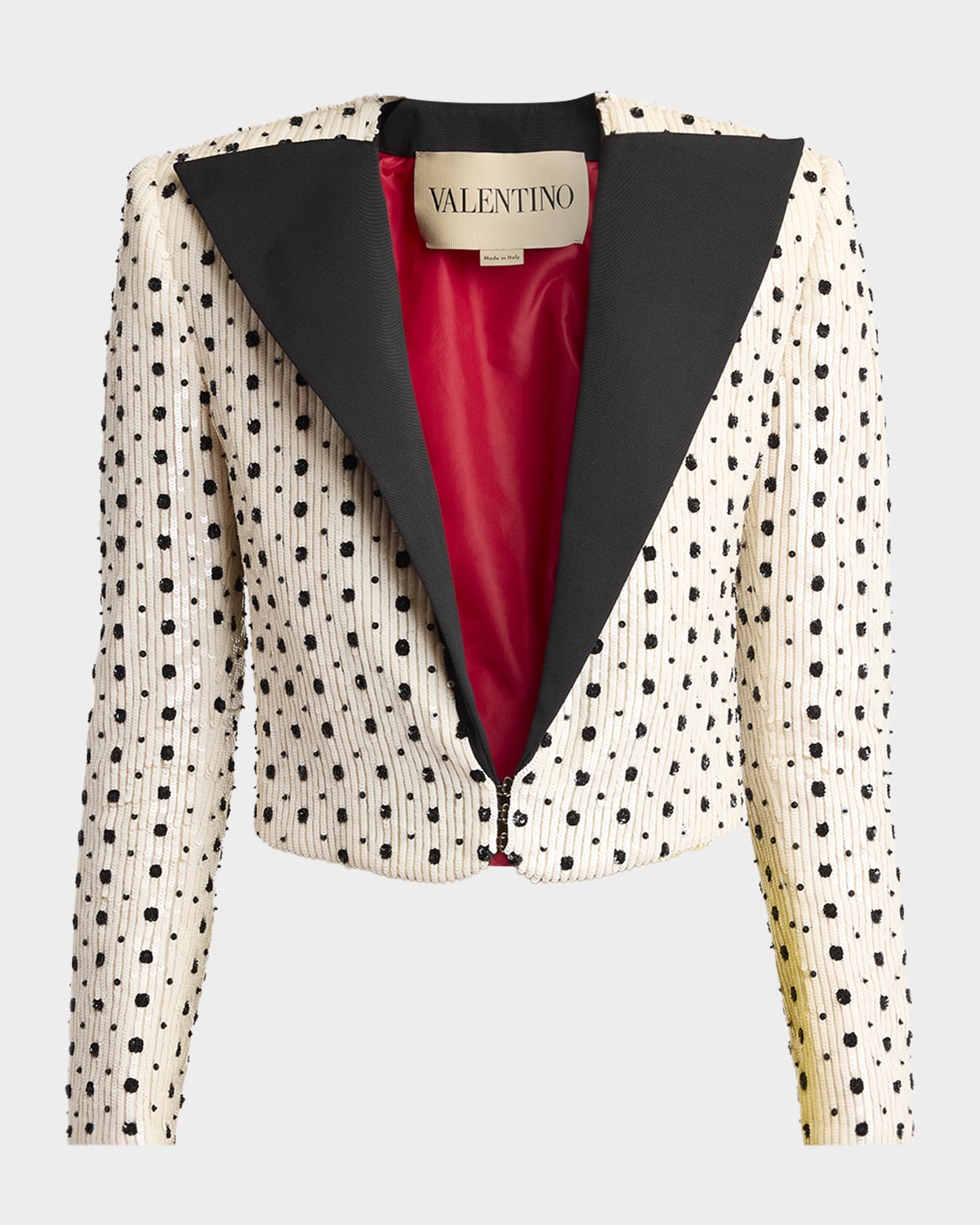 Valentino Garavani Polka-Dot Sequined Crop Blazer Jacket
