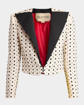 Valentino Garavani Polka-Dot Sequined Crop Blazer Jacket
