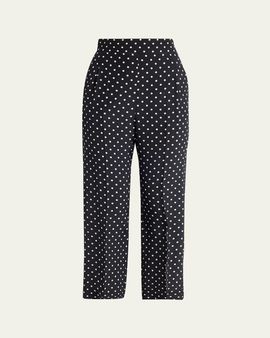 Valentino Garavani Polka-Dot Silk Straight-Leg Ankle Pants