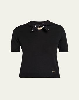 Valentino Garavani Polka Dot Bow Wool Knit Sweater