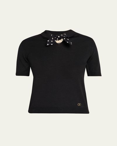 Valentino Garavani Polka Dot Bow Wool Knit Sweater
