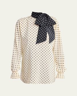 Valentino Garavani Polkda-Dot Silk Crepe De Chine Neck Scarf Top