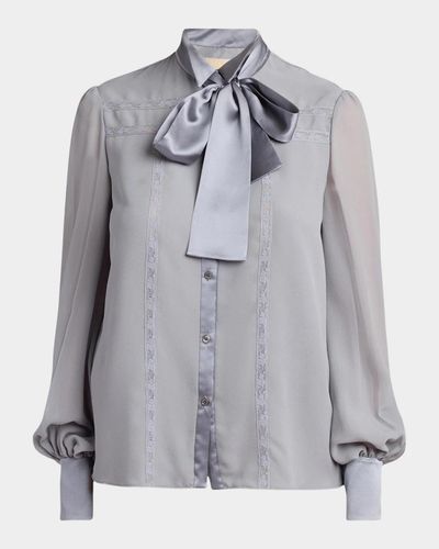 Valentino Garavani Pussy-Bow Collar Silk-Blend Lace Shirt