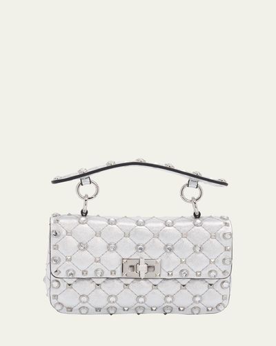 Valentino Garavani Quilted Rockstud Metallic Leather Top-Handle Bag
