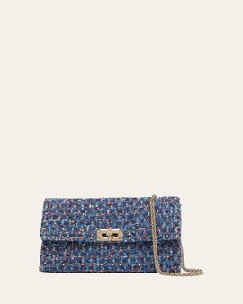 Valentino Garavani Quilted Rockstud Tweed Shoulder Bag