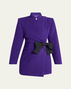 Valentino Garavani Ruched Velour Peacoat With Bow