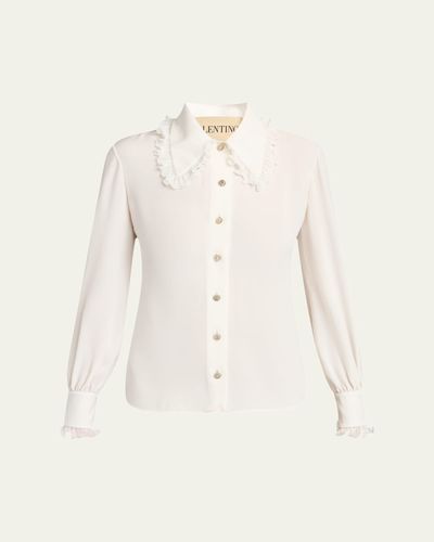 Valentino Garavani Ruffle-Trim Silk Button Blouse