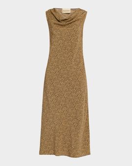 Valentino Garavani Sleeveless Leopard-Print Silk Draped Midi Dress