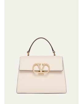 Valentino Garavani Small Crystal VLogo Leather Top-Handle Bag