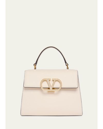 Valentino Garavani Small Crystal VLogo Leather Top-Handle Bag