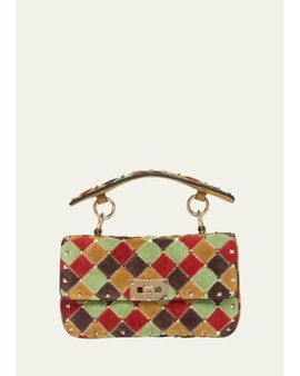 Valentino Garavani Small Rockstud Patchwork Suede Shoulder Bag