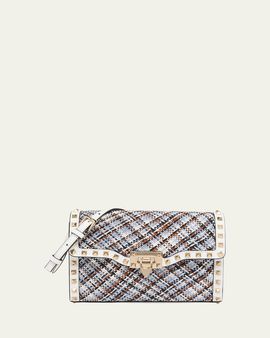 Valentino Garavani Small Woven Leather-Trim Rockstud Crossbody Bag