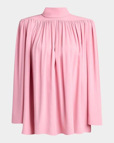 Valentino Garavani Turtleneck Gathered Silk Long-Sleeve Top