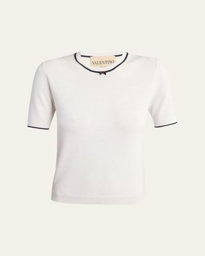 Valentino Garavani V-Logo Bow Short-Sleeve Wool Sweater