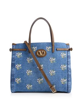Valentino Garavani Valentino Garavani Antibes VLogo Medium Embroidered Denim Tote