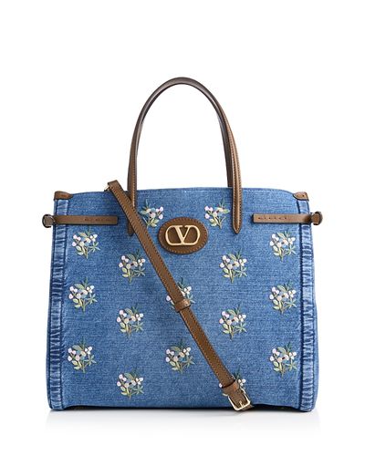 Valentino Garavani Valentino Garavani Antibes VLogo Medium Embroidered Denim Tote