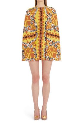 Valentino Garavani Valentino Garavani Bandana Print Couture Cape Sleeve Silk Cady Minidress
