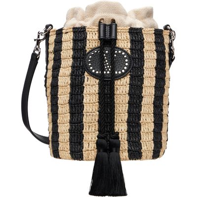 Valentino Garavani Valentino Garavani Beige & Black VLogo Signature Small Bucket Bag