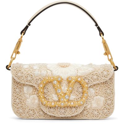 Valentino Garavani Valentino Garavani Beige Locò Small Embroidered Shoulder Bag