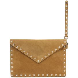 Valentino Garavani Valentino Garavani Beige Rockstud Flat Medium Pouch